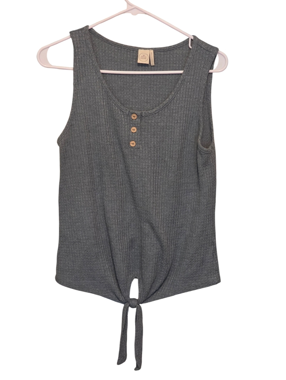 Paper Crane Waffle Weave Tie Front Sleeveless Top With Button Detail Size M EUC